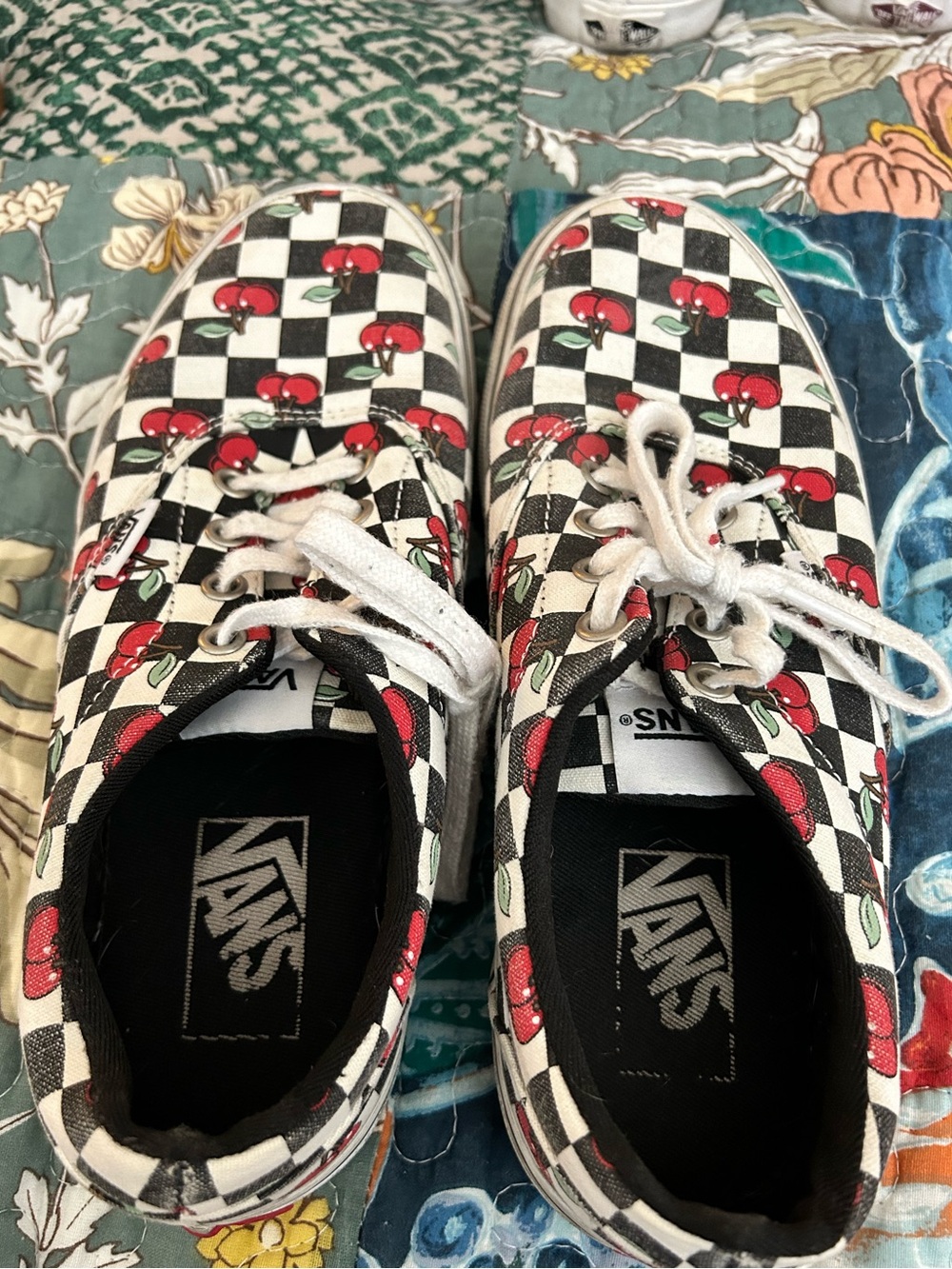 Vans Kids Checkerboard Cherry Lace Sneakers - Black White Red
